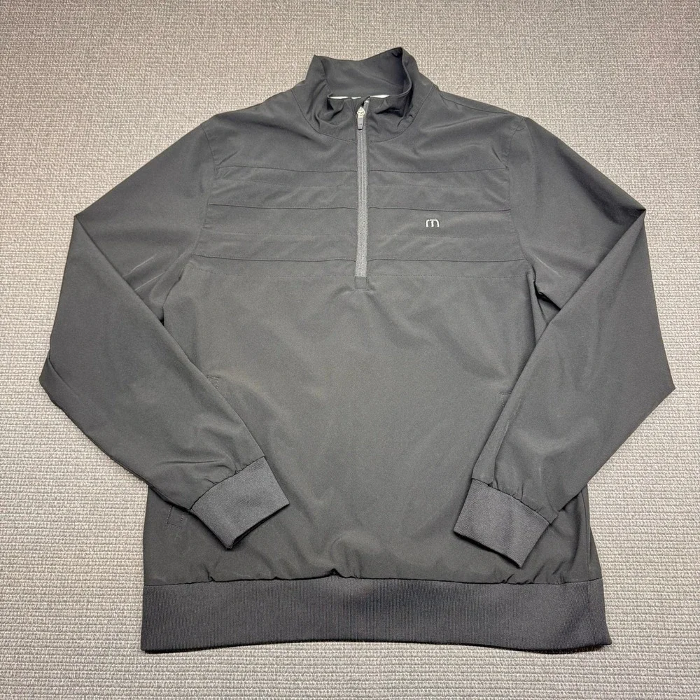 TravisMathew Men's Quarter Zip Pullover Black Grey Golf Jacket Size Large